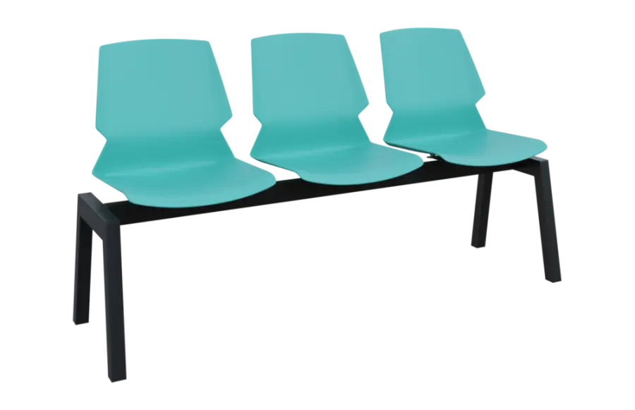 PRETTY 3, plastová lavice do čekárny, 3-sedák, tyrkysová, kostra černá